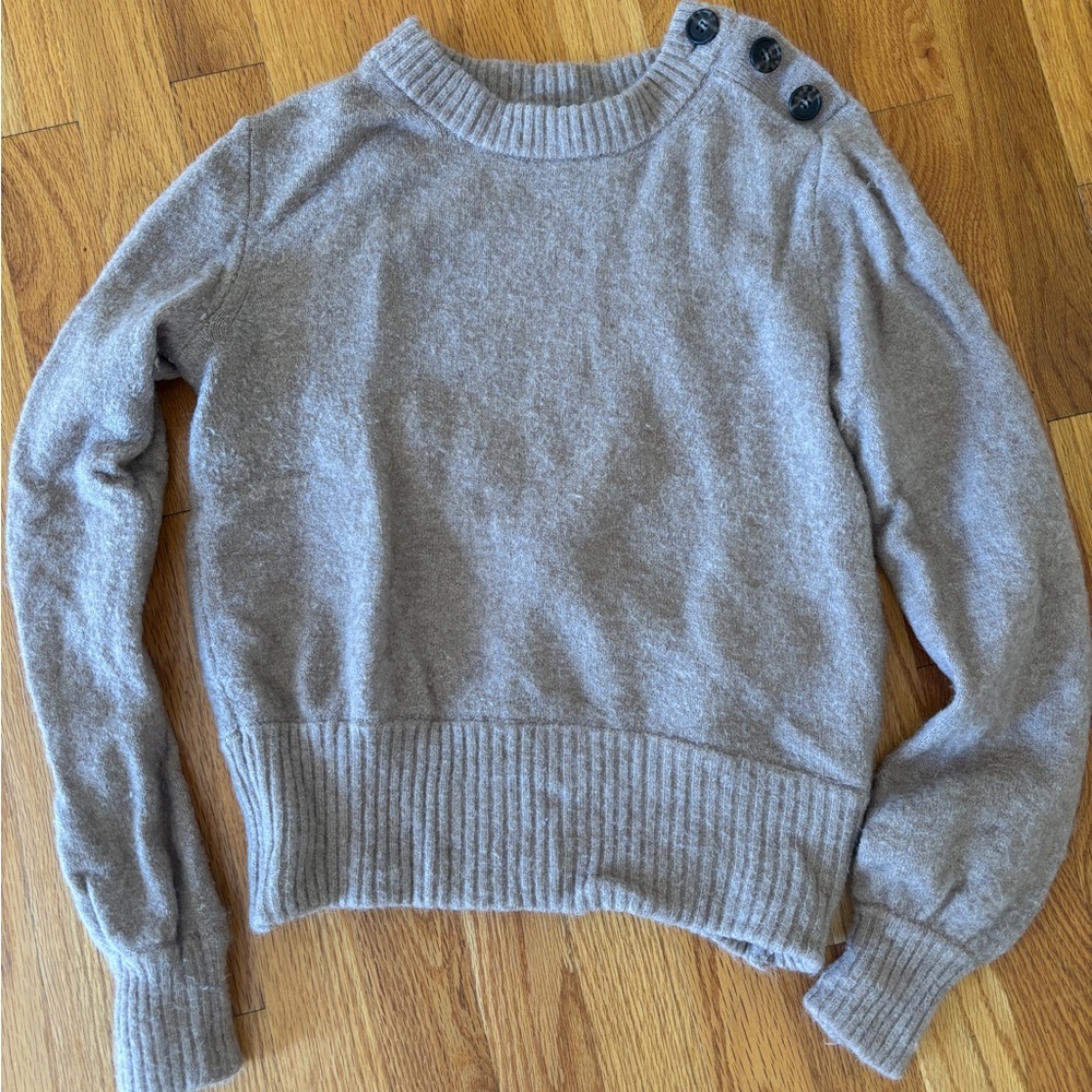 JCrew Wool Blend Crewneck Button-Shoulder Sweater in Light Taupe Size XS